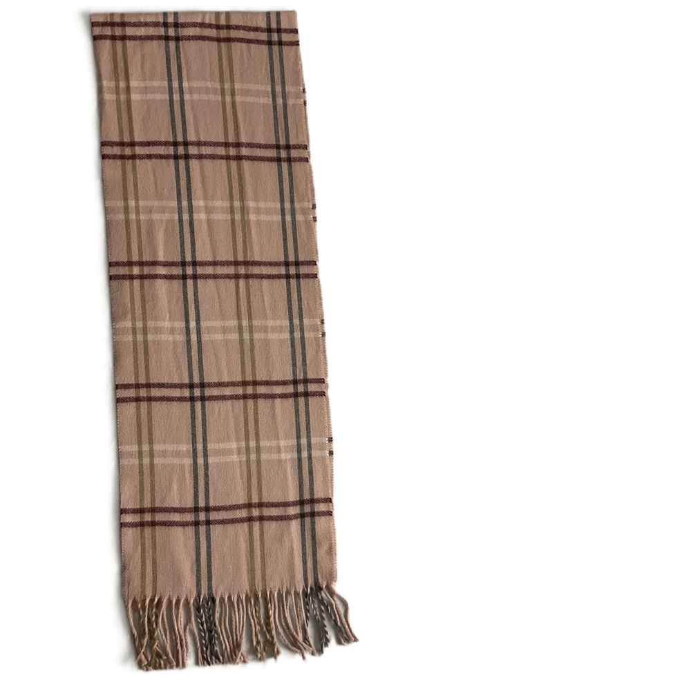 Cejon Pink‎ Plaid Fringe Italian Scarf 74x25 Unisex Winter Accessory